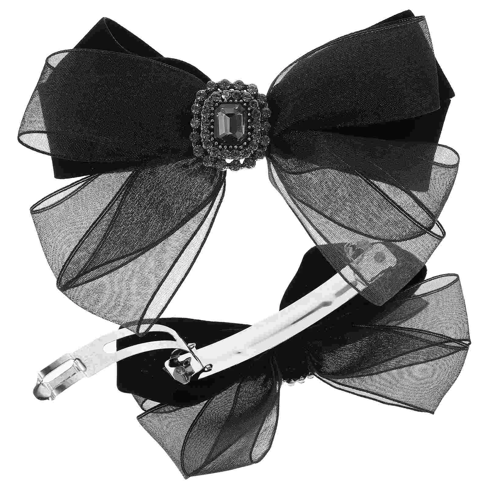 

2pcs Rhinestone Bow Clips Mesh Bow Barrettes Women Decorative Hair Accessories