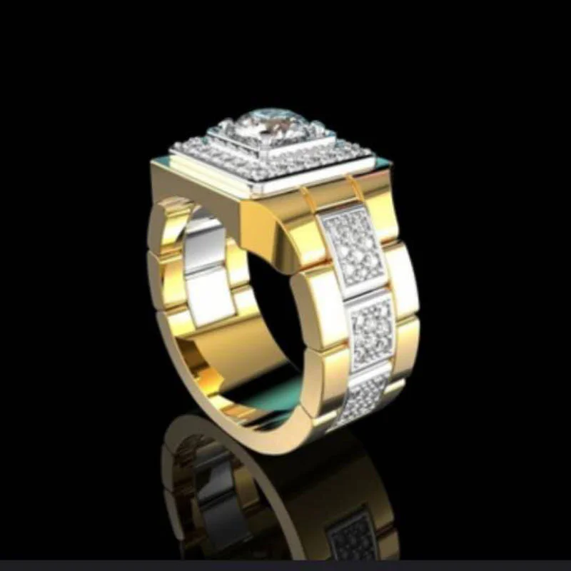 

Classical Inlaid Crystal Wide Face Watch Style Men's Ring Banquet Fashion Business Male Ring Jewelry Free shipping Size 6-13