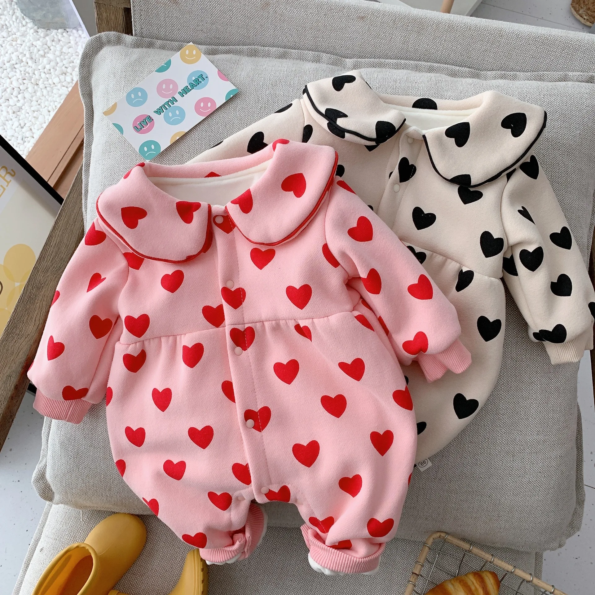 

Зимнее детское флисовое боди с сердечками, Одежда для новорожденных, детский комбинезон, теплый комбинезон, Пижама для маленьких девочек, м...