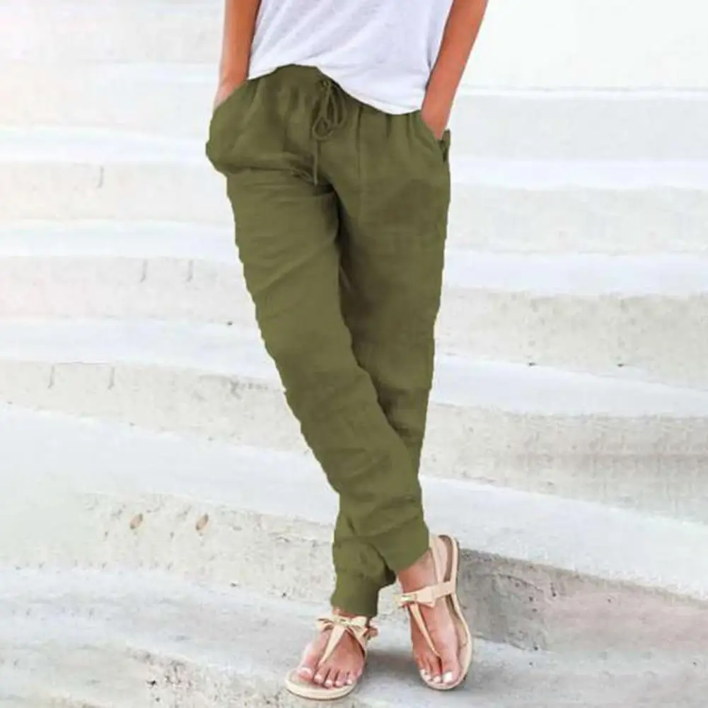 

Women Stylish Solid Color Pockets Pants All Match Sports Trousers Long for Shopping