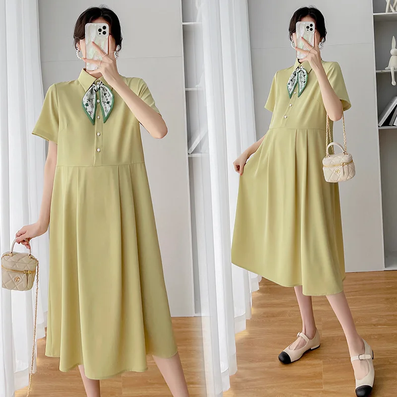 

Maternity dress women's summer dress 2022 new maternity dress neckline bow maternity dress