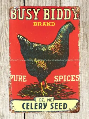 Занятый Бидди Спайс Семян Сельдерея курица металлический жестяной знак Олово