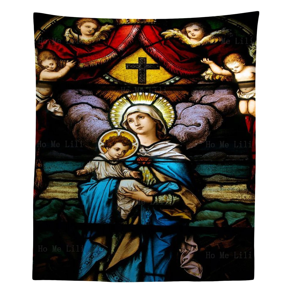 

Nativity Stained Glass Mary Queen Of The Sea Basilica Virgin With Baby Little Jesus Story Tapestry By Ho Me Lili For Wall Decor