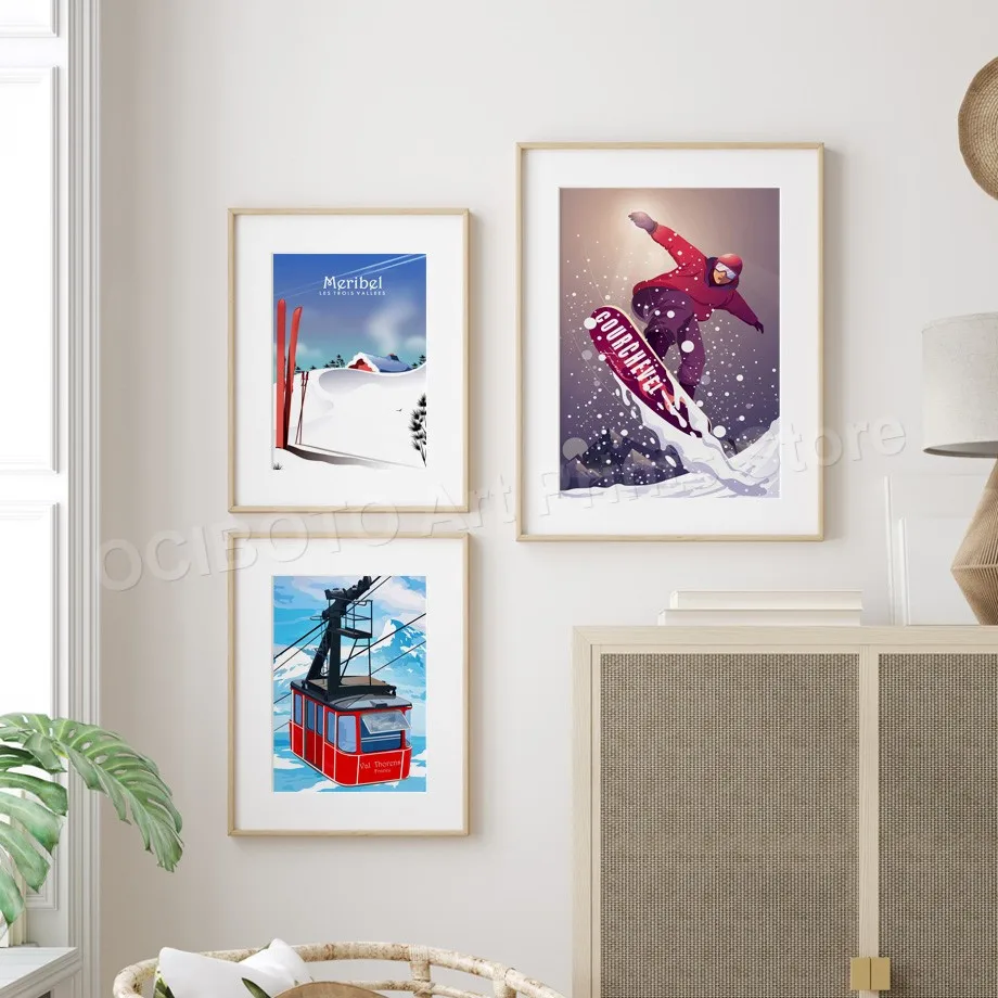 Зимние горнолыжные курорты Франция Альпы Стэнтон Снежная гора кабельные постеры