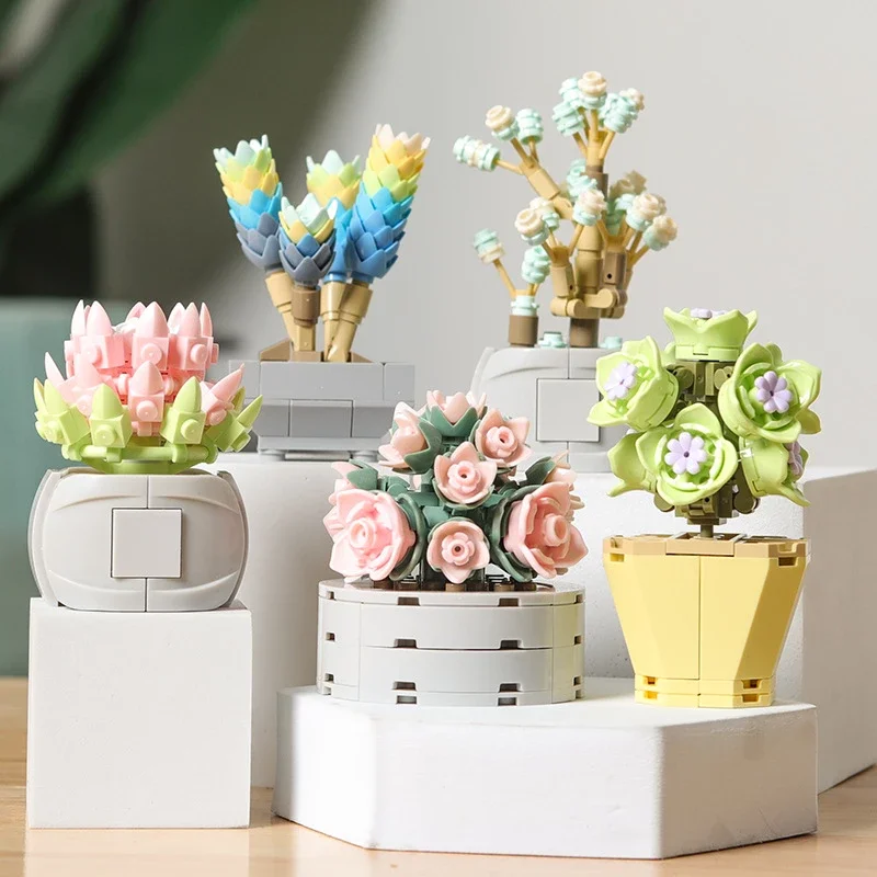 

DIY Mini Potted Building Blocks Flowers Succulents Decoration Bonsai Flower Model Ornaments Children's Toys Bricks Holiday Gifts
