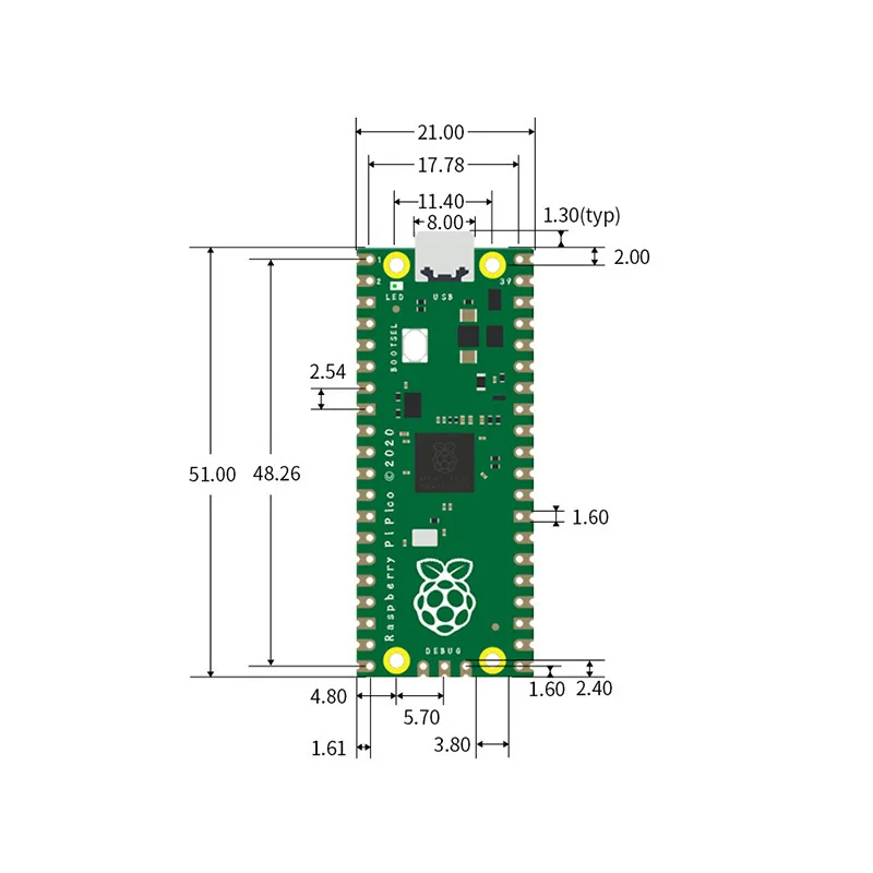 Макетная плата для микроконтроллера Raspberry Pi RP2040 двухъядерный процессор