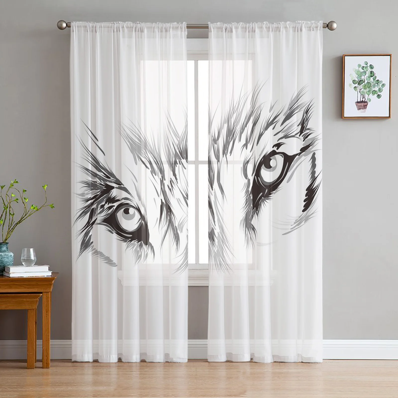 

Wolf Face Black Bedroom Organza Voile Curtain Window Treatment Drapes Tulle Curtains for Living Room Sheer Curtains