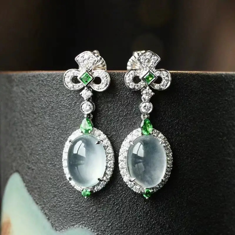 

Natural chalcedony ice seed egg face earrings for women with diamonds Palace style charm exquisite jewelry Hanfu accessories
