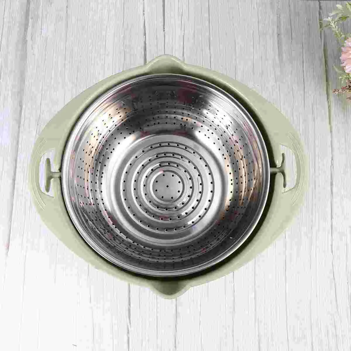 

Stainless Steel Double Layer Rotating Drainer Basket Kitchen Fruit Vegetable Storage Multipurpose