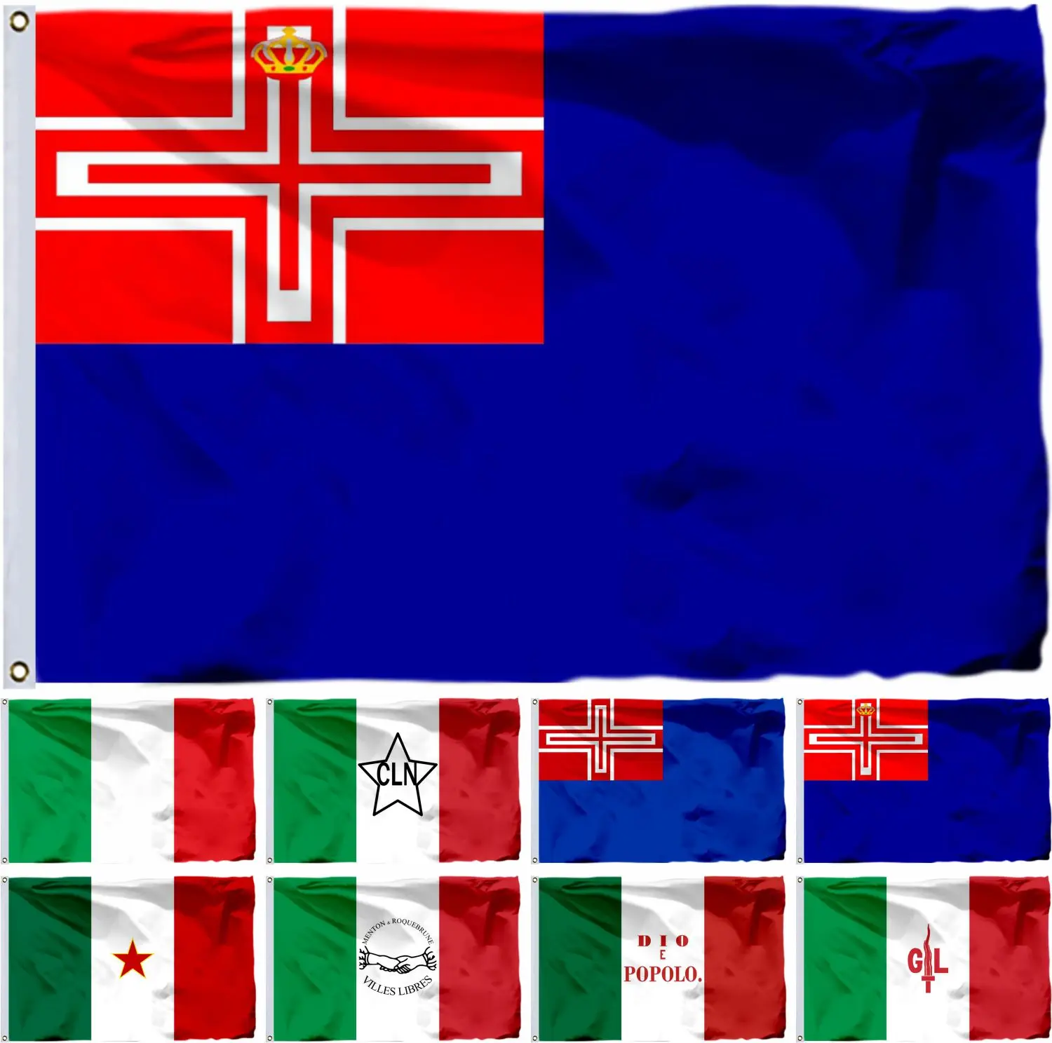 

Italy Kingdom Sardinia State Flag 3X5FT 90X150CM Giustizia E Liberta Banner Free Cities of Menton and Roquebrune 21X14CM