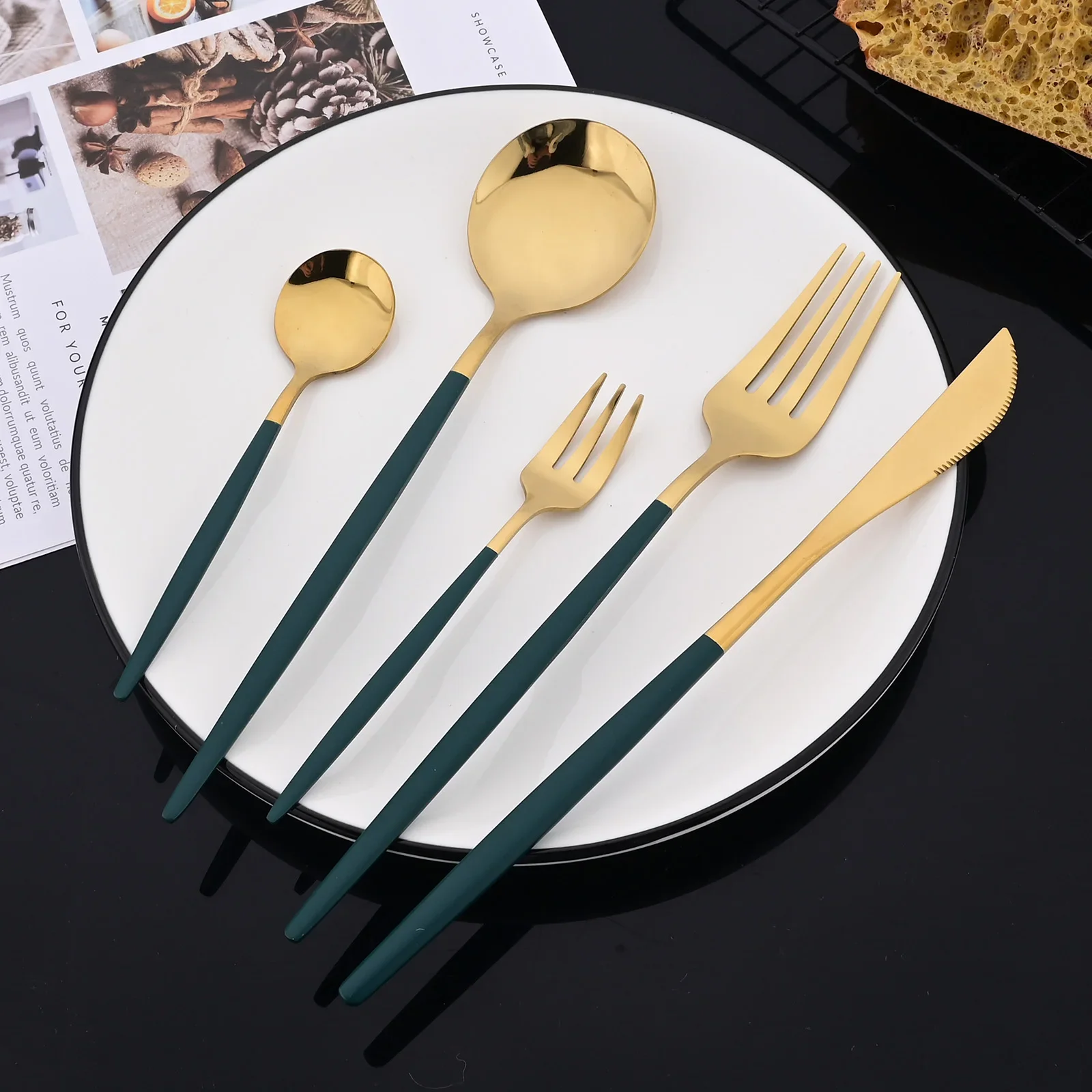 Набор столовых приборов зеленого и золотого цвета из нержавеющей стали 25 шт.