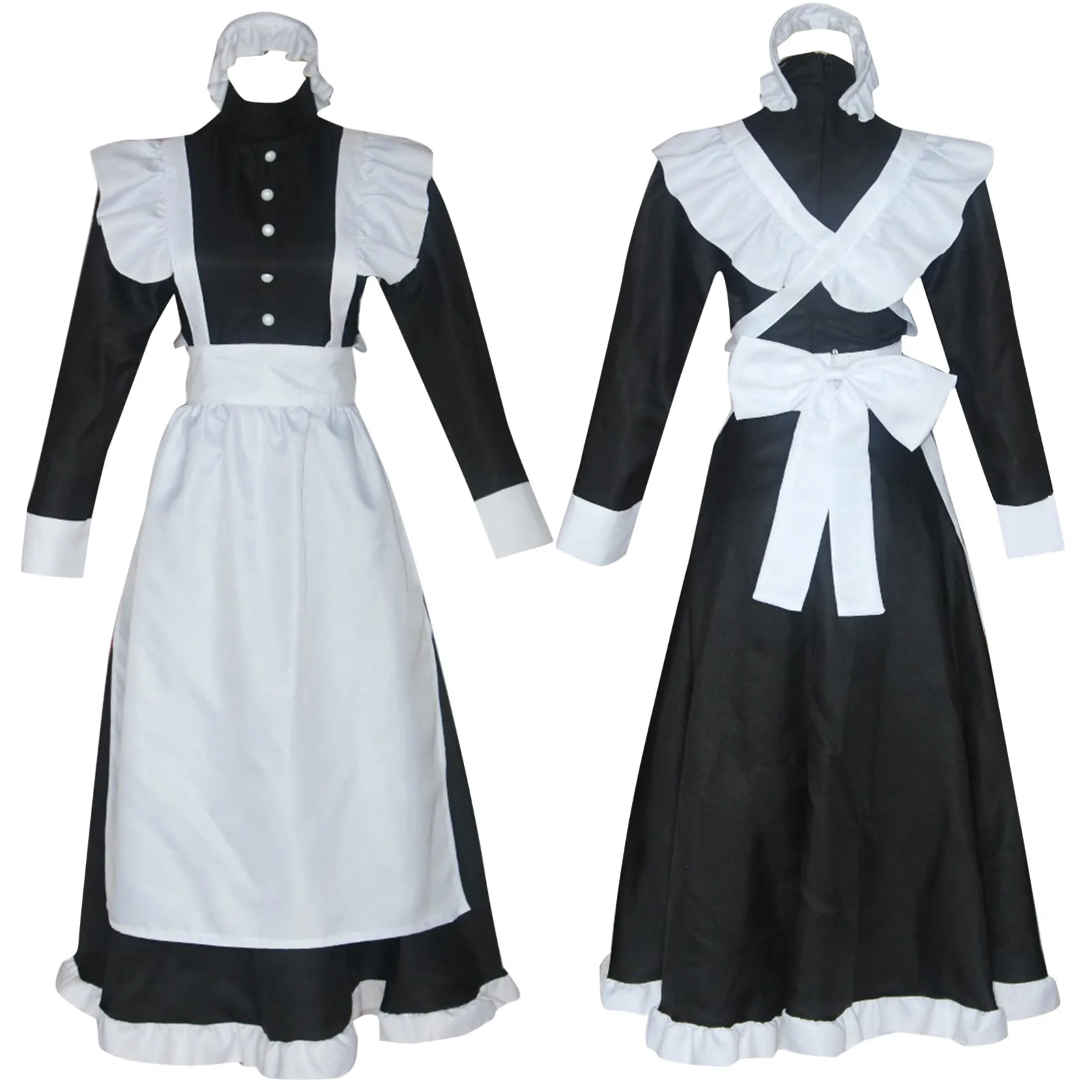 

2023 Halloween Cosplay Costumes Anime Apron Maid Role Play Long Dress Plus Size Black White Lolita Lingerie Dress Maid Outfits