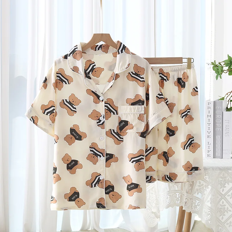 Summer Cotton Silk Pajamas Women Set Thin Japanese Style Can Be Worn Outside Casual and Sweet Ladies Home Service Soft Sleepwear