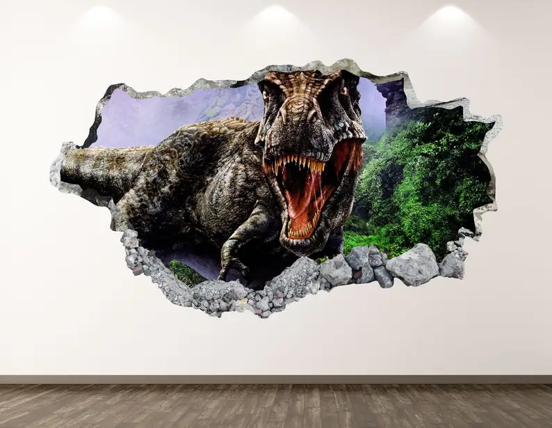 

Dinosaur Wall Decal - T-Rex 3D Smashed Wall Art Sticker Kids Decor Vinyl Home Poster Custom Gift KD43