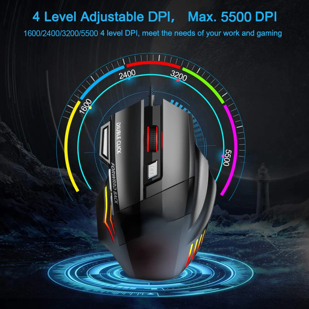 

2022 Trend Wired Mouse Gaming Mouse For Computer Ergonomic Mause Gamer With Cable Backlight LED Silent 5500 DPI Usb Mice For Lap