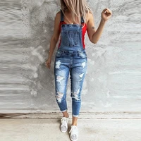 2022 jean hole jumpsuit fashion lady baggy denim jeans bib pants playsuit women full length overall solid loose casual jumpsuits