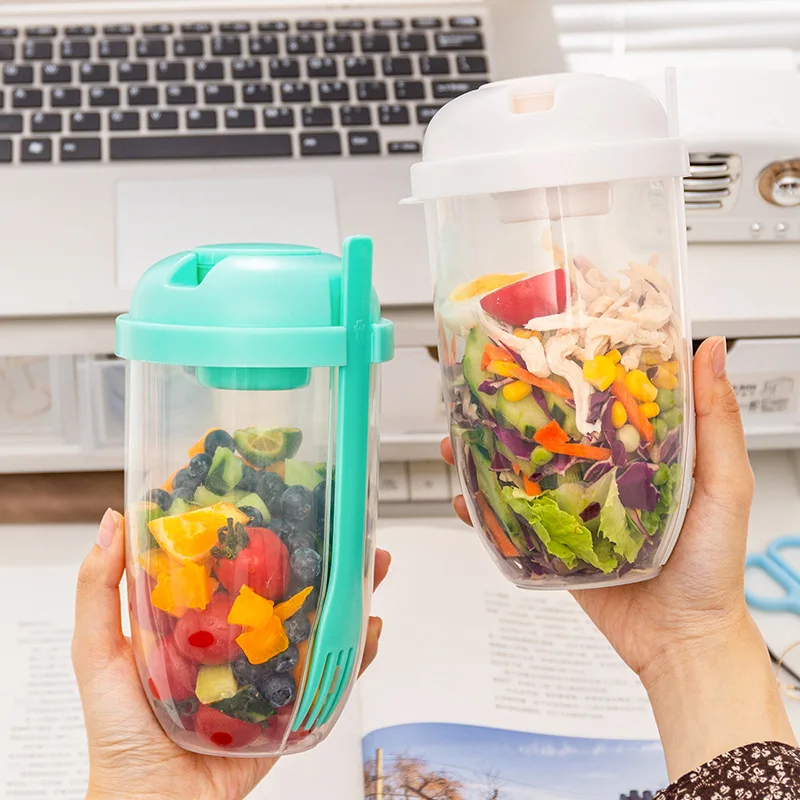 

1L Portable Salad Cup Kids Breakfast Salad Bowl with Fork School Lunch Box Food Storage Bento Box Yogurt Oatmeal Cereal Milk Cup