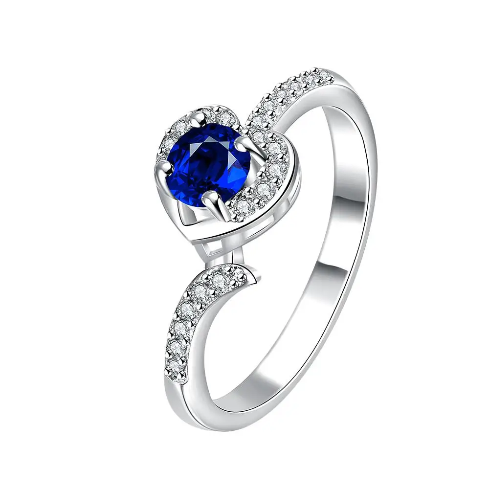 

Stylish Silver Jewelry Elegant Round Zircon Silver Plated Ring SPR019-B-8-Blue