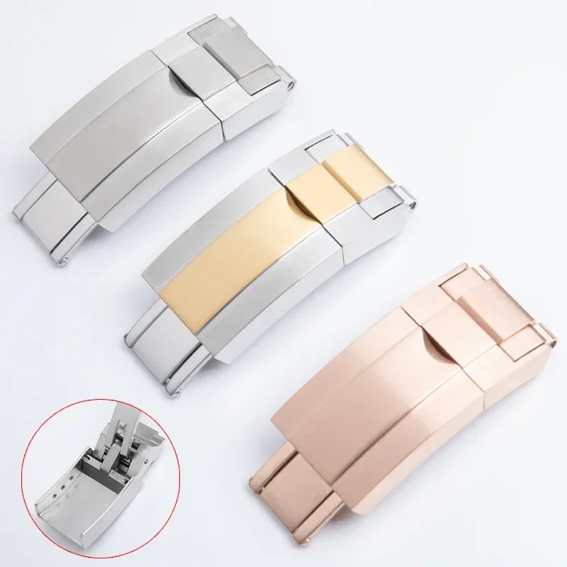 16x9mm 316L Stainless Steel Lock Watchband Deployment Clasp For Rolex Daytona Explore2 GMT Submariner Strap Spring Adjustable