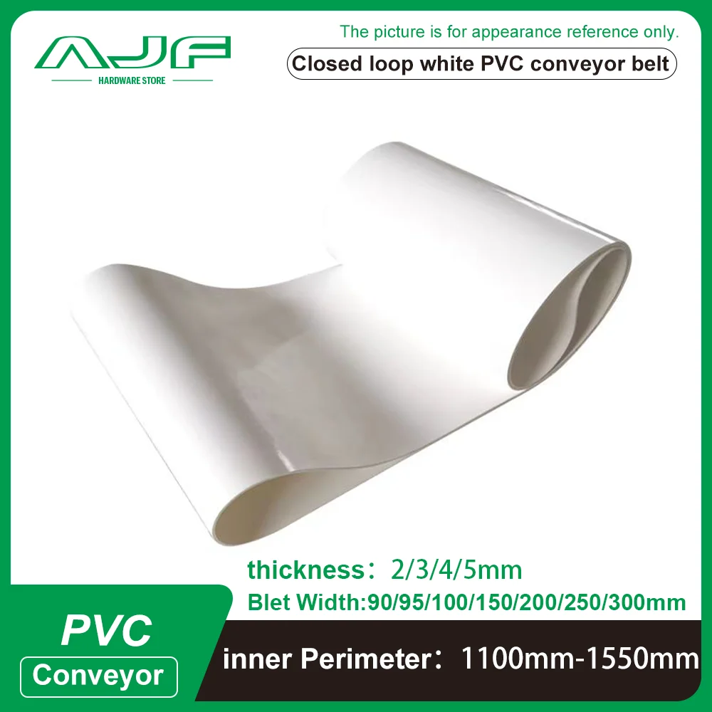 

Белая конвейерная лента из ПВХ по периметру: 160–1550 мм. Ширина ленты: 90/95/100/150/200/250/300 мм (можно индивидуальный размер)