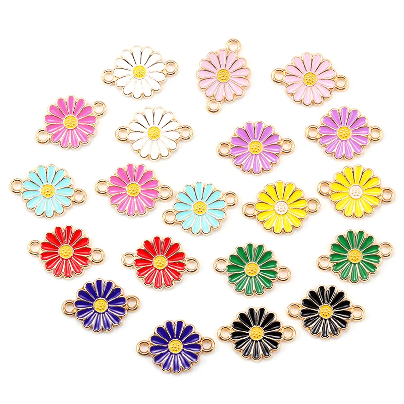 15Pcs 12*17MM Colorful Daisy Flower Jewelry Connector Charm for Women's Bracelet Necklace DIY Jewelry Making Enamel Pendant