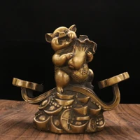 9 chinese folk collection old bronze patina lucky pig ruyi make a fortune gather fortune office ornament town house exorcism