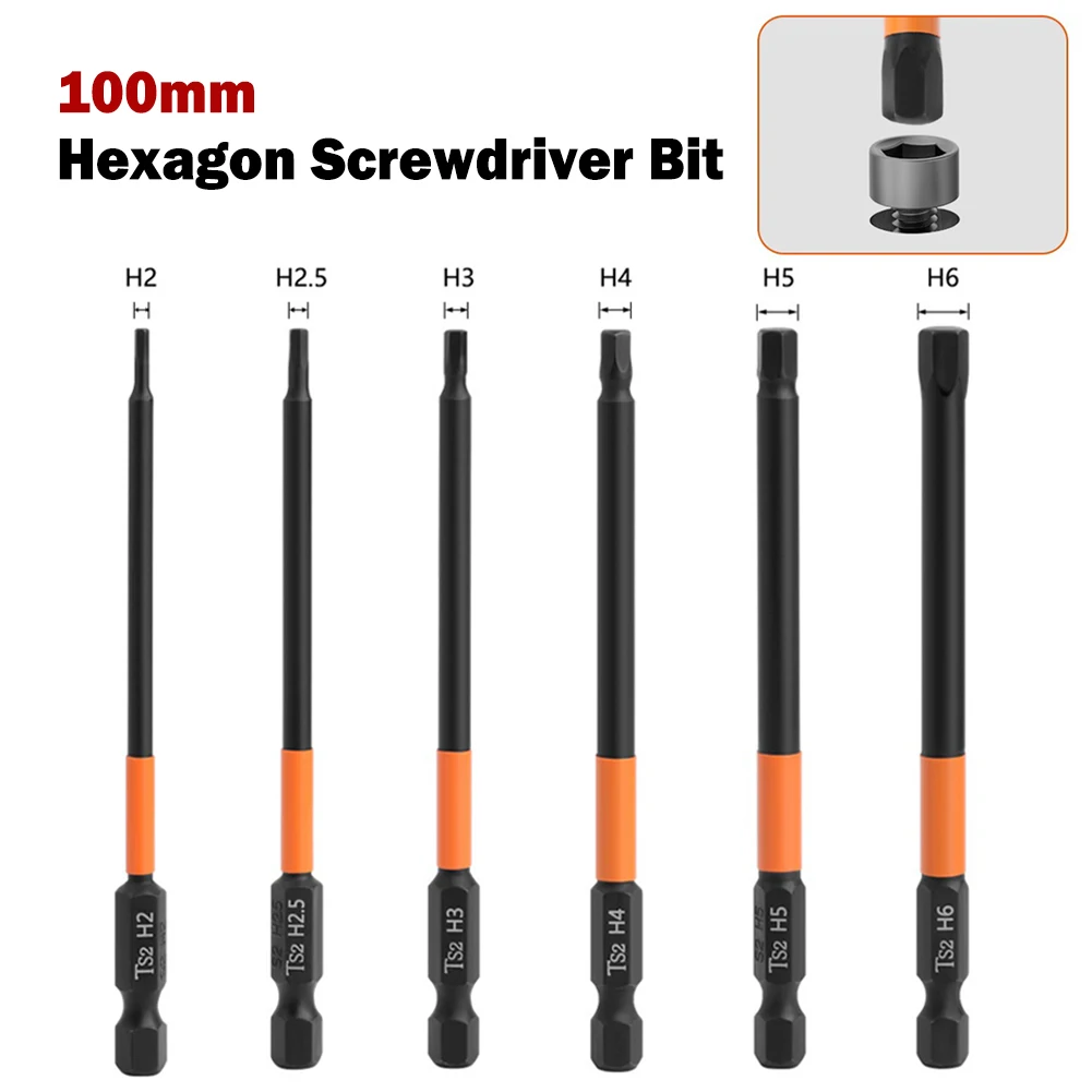 

1pc Hexagon Screwdriver Bit Quick Change Impact Driver Power Drill 100mm H 2 H 2.5 H3 H4 H5 H6 1/4" Shank Magnetic Hand Tool