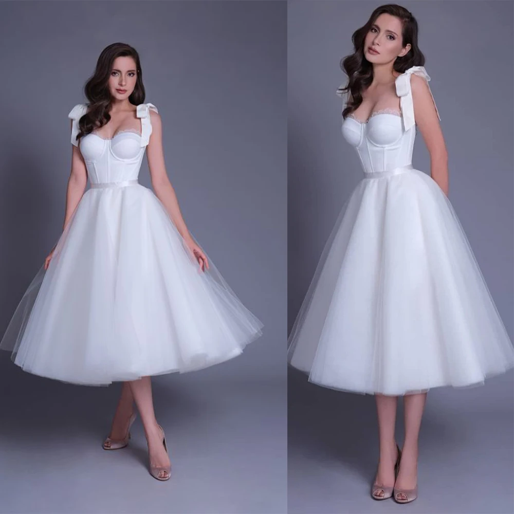 

Princess Short Wedding Dress Sweetheart Bow Bridal Gowns White A LineCustom Made 2022 For Women Vestido De Noiva Plus Size