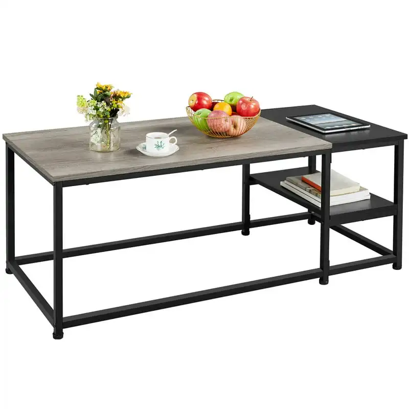 

Modern Coffee Table with Storage Shelf, Rustic Gray/Black