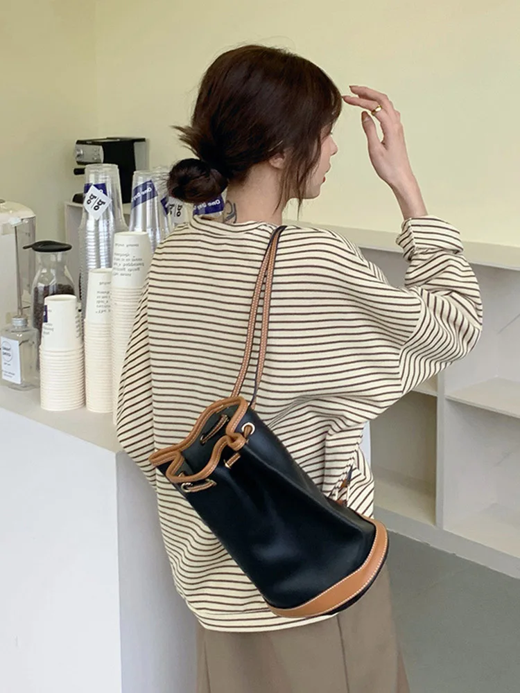 Хлопковые футболки в кофейную полоску женские свободные осень 2023 горячая