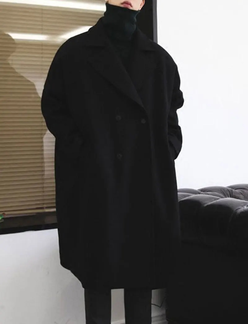 

Spot double-sided cashmere coat for men, medium length, spring and autumn, over knee loose woolen cloth, Korean wool coat trend