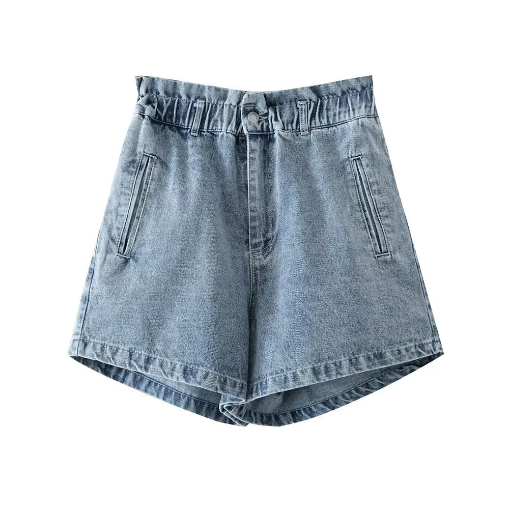 

PB & ZA Women 2023 Summer New Fashion Denim Shorts Chic Front Zipper Rear Stagger Waist Pocket Casual Joker Shorts Mujer