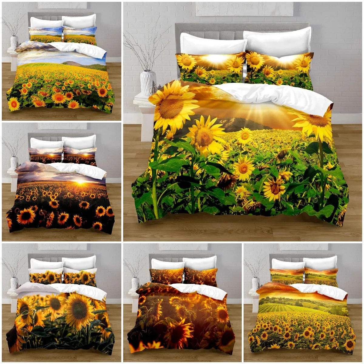 Sunflower Duvet Cover Set Yellow Flowers Lush Sunflowers In The Field Bedding Set For Girls Botanical Floral Print Quilt Cover