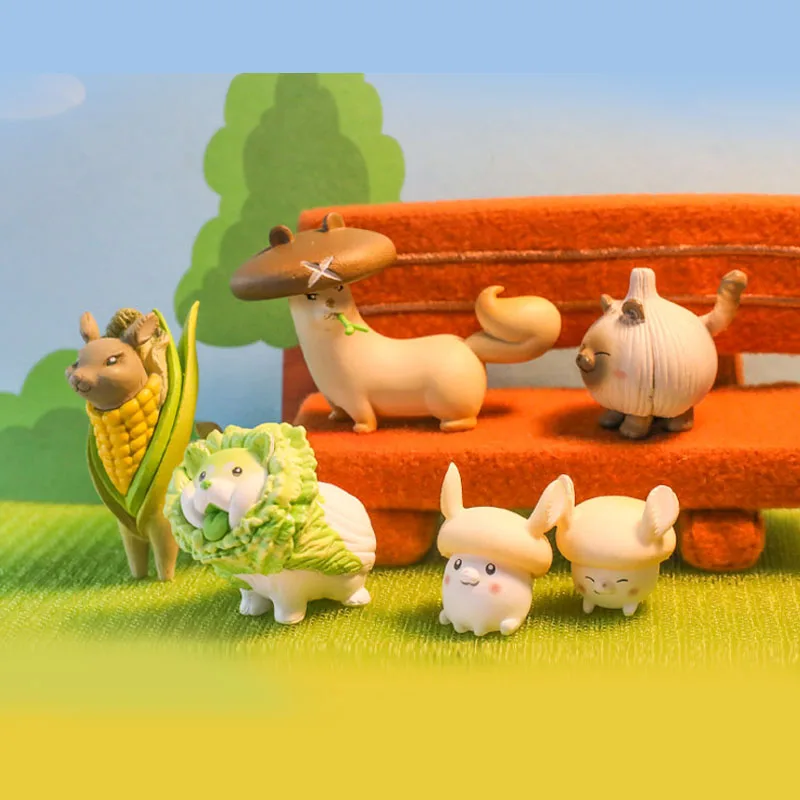 

Japan Gashapon Capsule Toys Vegetable Plants Elf Corn Radish Cabbage Garlic Mushroom Squirrel Fox Dog Sheep Doll Table Ornament