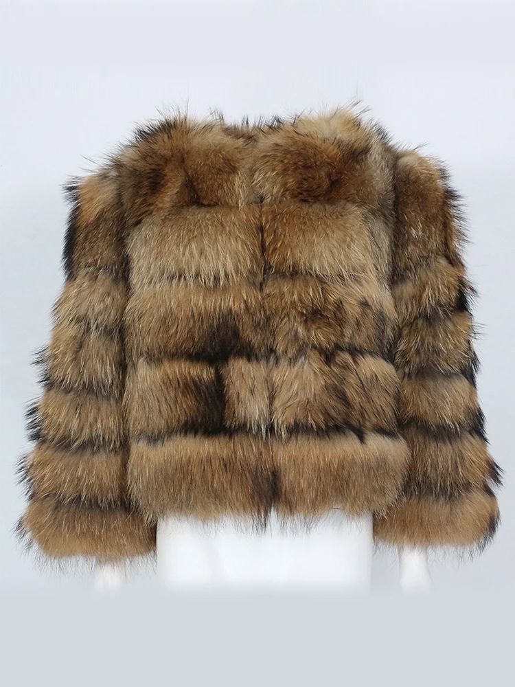 

OFTBUY 2023 Winter Jacket Women Real Fox Fur Coat Natural Fox Fur Outerwear O-neck Three Quarter Sleeve Thick Warm Fashion New