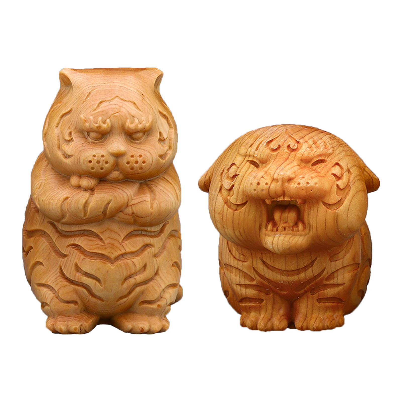 

Tiger Statue Handmade Miniature Tiger Figures Wood Chinese Zodiac Year Tiger Ornament For Home Office Table Desk Car Decoration