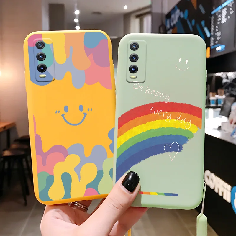 Мягкий силиконовый чехол Lce с Кремовым улыбающимся лицом и ремешком для рук VIVO Y31