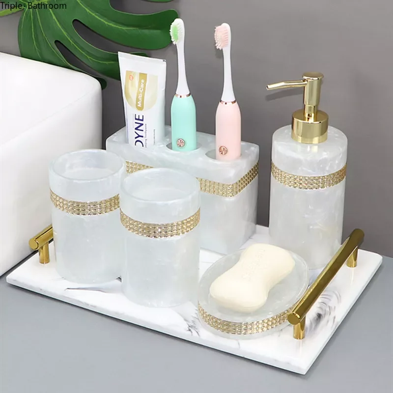 

NEW2023 Nordic Resin Bathroom Toiletry Set Household Soap Dish Toothbrush Holder Mouth Cup Liquid Soap Dispenser Tray Accessorie