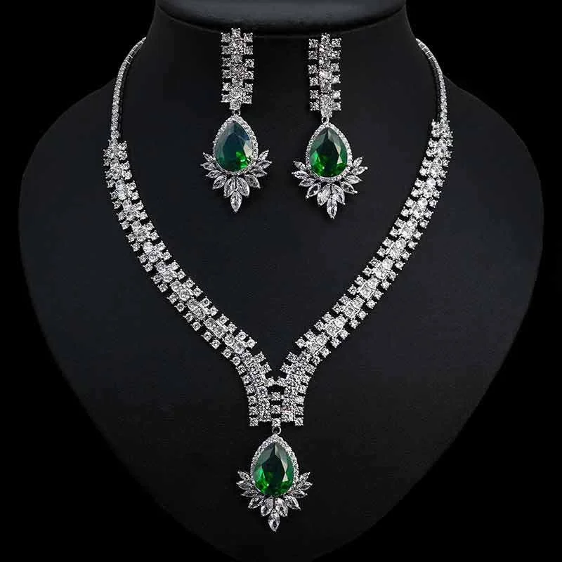 

brand genuine real jewels Bridal Zircon Personalized Luxury Heart Shaped Pendant Women's High End Evening Dress Necklace Earring