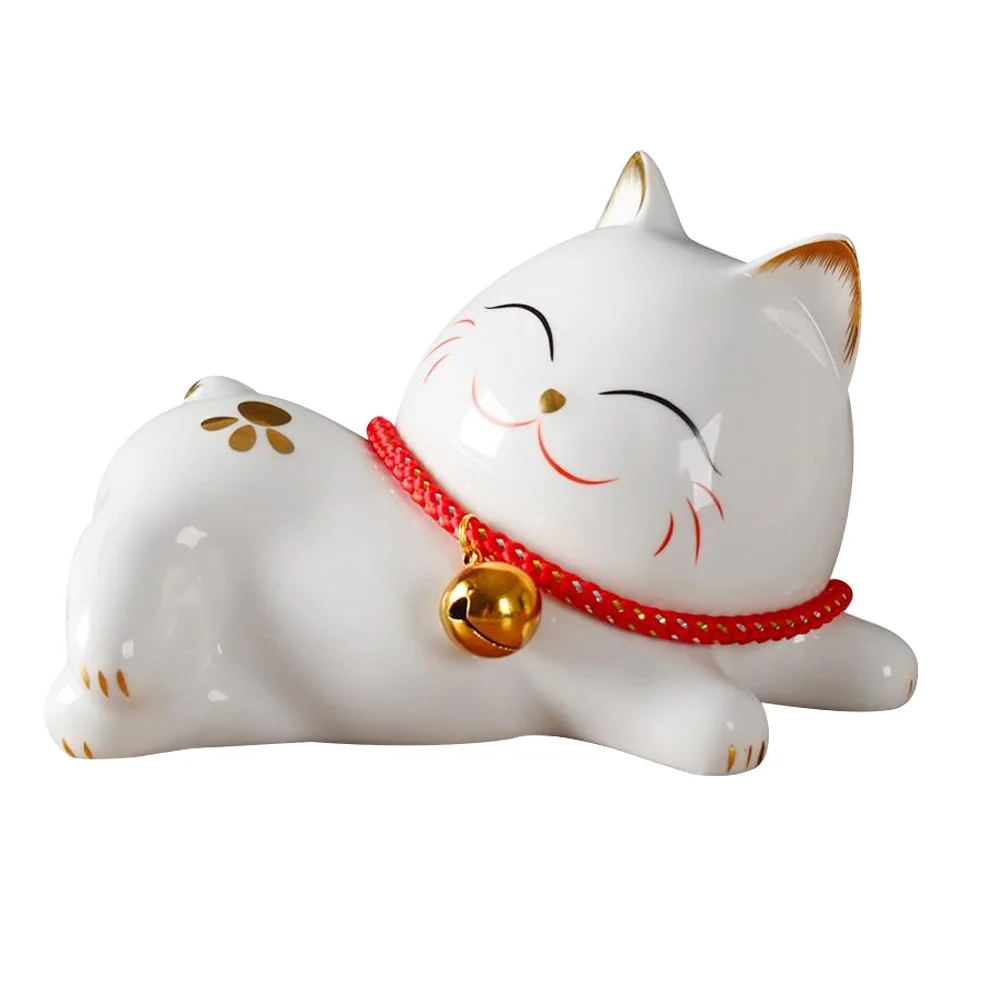 

1Pc Household Adornment Fortune Cat Model Ornament Ceramic Photo Prop (White)