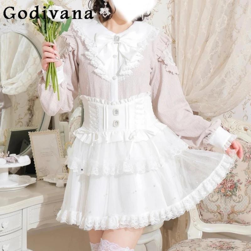 Милая двухслойная юбка-тортик в японском стиле с большим бантом и бисером