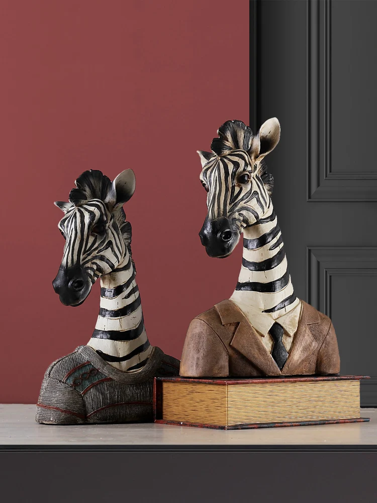 

Resin Handicraft Ornaments Zebra Giraffe Simulation Animal Sculpture Head Statue Desktop Artwork Home Decoration Animal Figures