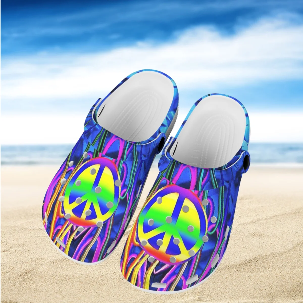 

Peace and Love Printed Women's Summer New Hole Shoes EVA Lightweight Sandals Outdoor Beach Wading Non-slip Slippers Garden Clogs