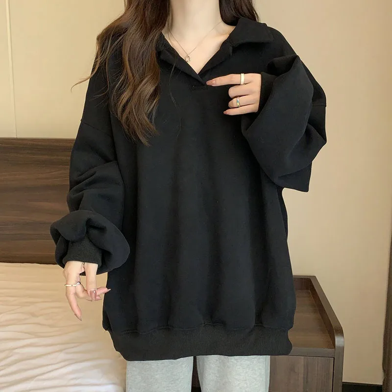 

Fashion Lapel Spliced Solid Color Korean Tee Shirt Women's Clothing 2022 Autumn New Casual Pullovers Loose All-match T-Shirt