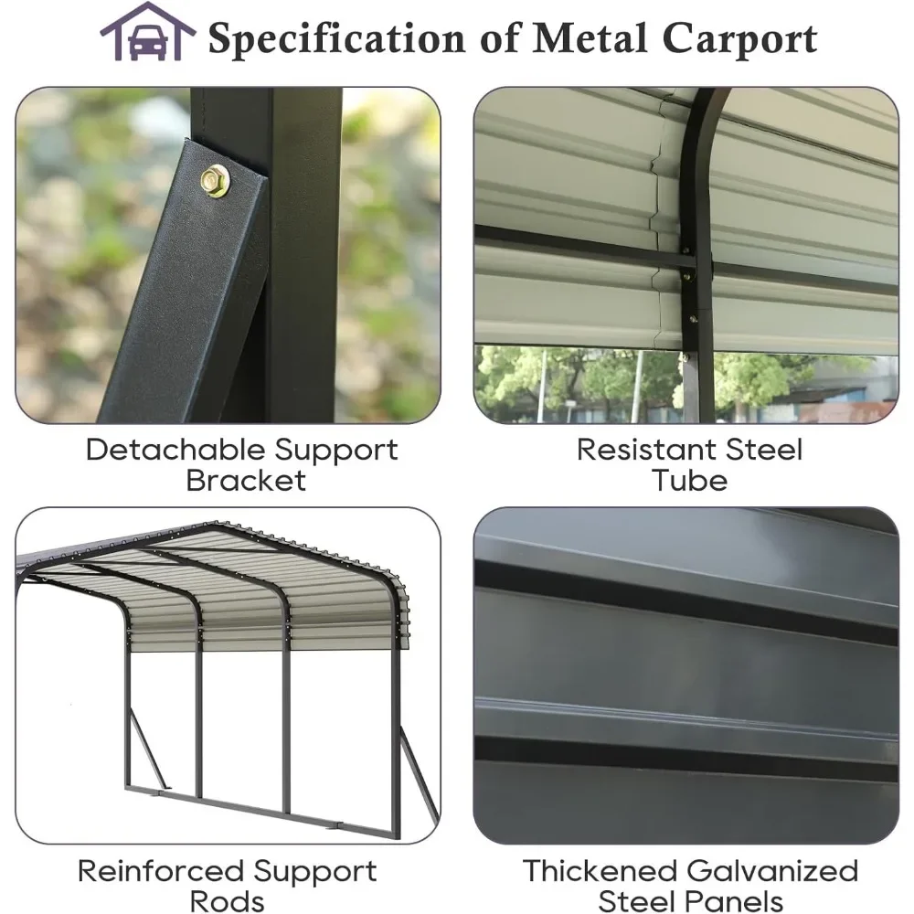 Металлический карпорт 10x15 футов с крышей из оцинкованной стали и улучшенным