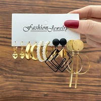 trendy exquisite imitation pearl heart metal circle earrings set for women geometric hollow acrylic dangle drop earrings jewelry