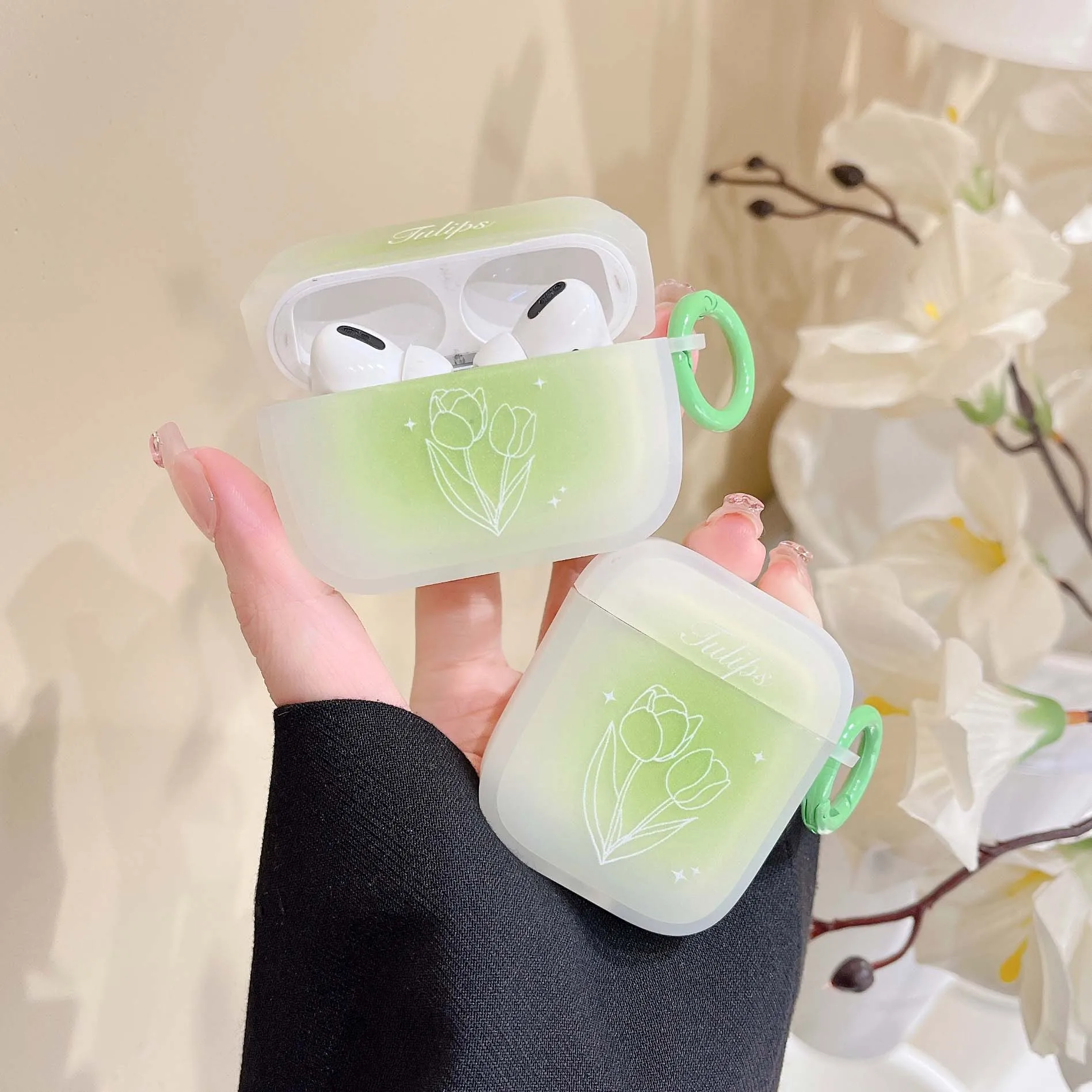 

Casing Earphone Lucu Bunga Tulip Hijau Matte Lembut Silikon untuk Apple Airpod Pro 1 2 3 In Penutup Bluetooth Nirkabel Tahan Ben