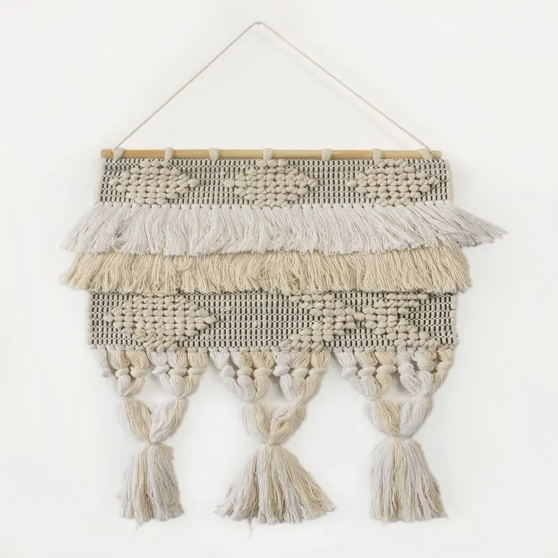 

Neutral Natural / Ivory Fringed Tasseled 18 in. x 26 in. Wall Hanging