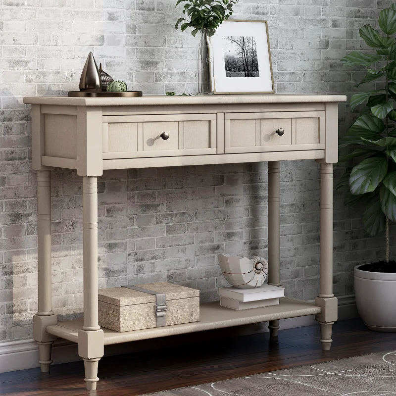 

TREXM Daisy Series Console Table Traditional Design with Two Drawers and Bottom Shelf (Retro Grey) Antique Gray