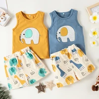 toddler baby clothes casual sets elephant pattern sleeveless round neck tank tops cartoon print shorts summer cotton outfits